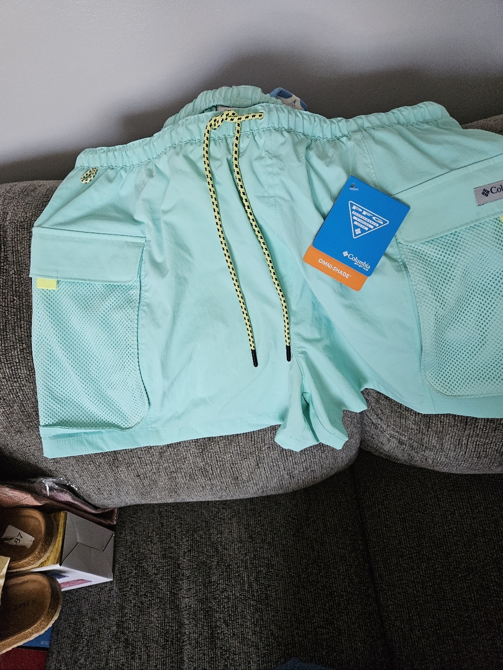 Columbia Mint Green  Shorts with Yellow-Black Drawstring
